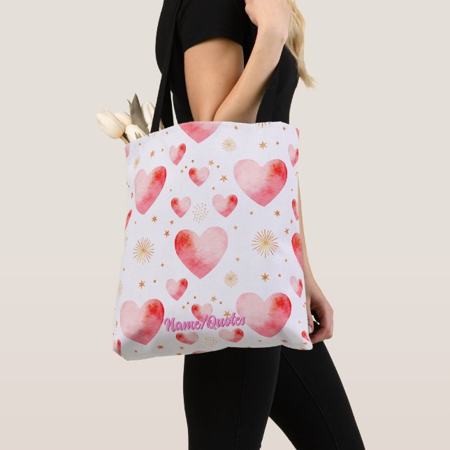 Bolsa Tote Sweet Valentine Heart Pattern with Golden Glitter (Close Up)