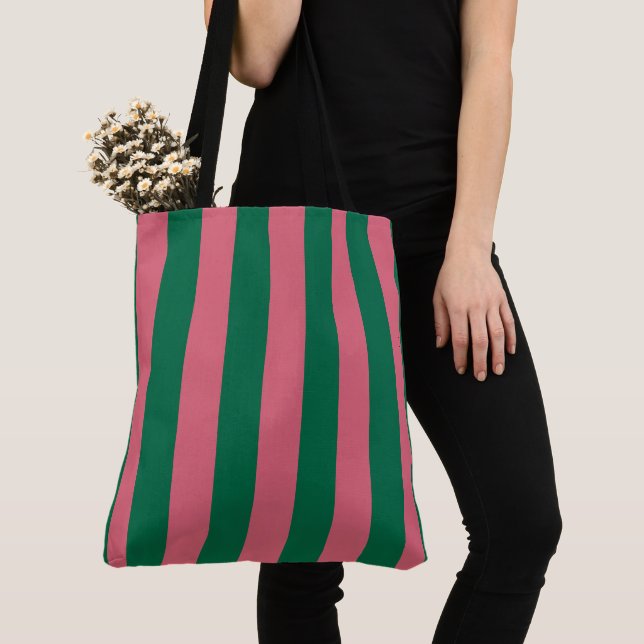 Bolsa Tote Sweetheart Pickle Green Stripe Rosa (Close Up)