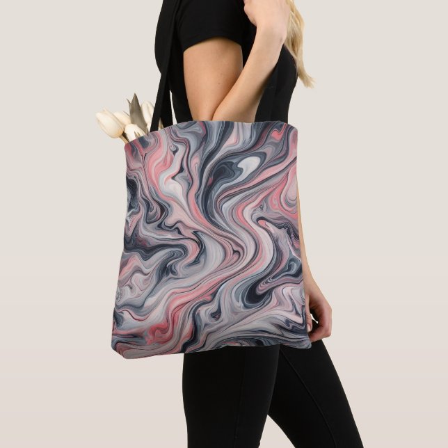 Bolsa Tote Swirling Shades of Pink, Grey, and White (Close Up)
