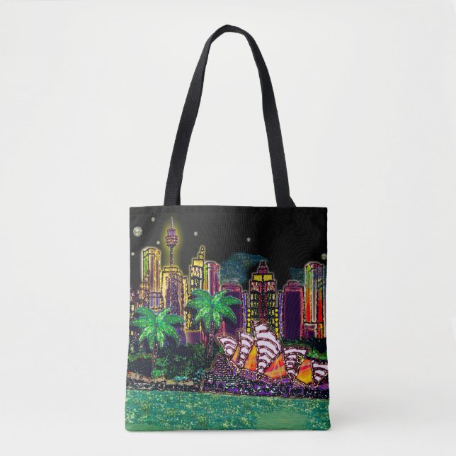 Bolsa Tote Sydney Harbor Black Sky por Sequin Dreams Studio (Frente)