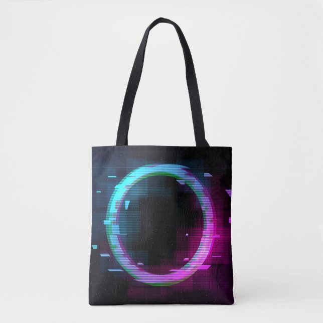 Bolsa Tote Synthwave Vaporwave Retrowave Glitch Circle with b (Frente)