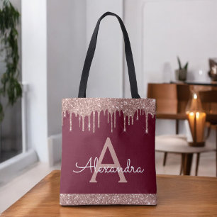 Bolsa Tote T Monograma Elegante com Brilho Rosa Dourado Burgu