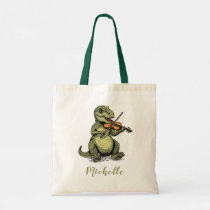 Bolsa Tote T-Rex Dinossauro Engraçado Personalizado Tocando V