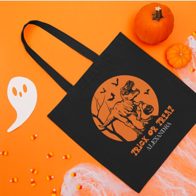 Bolsa Tote T Rex Halloween Dinossaur Orange Spookpkins (Criador carregado)