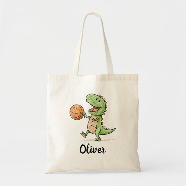 Bolsa Tote T-Rex Pequeno Jogando Basquete (Frente)