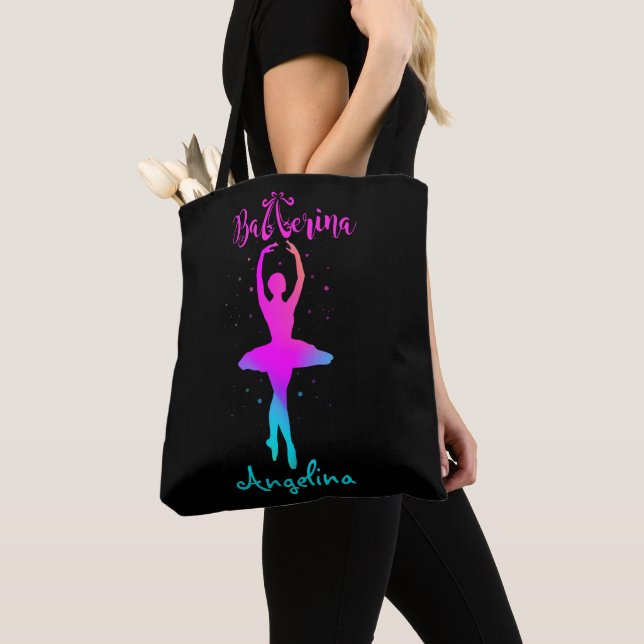 Bolsa Tote T-Shirt Ballerina Personalizada de Turquesa Rosa (Close Up)