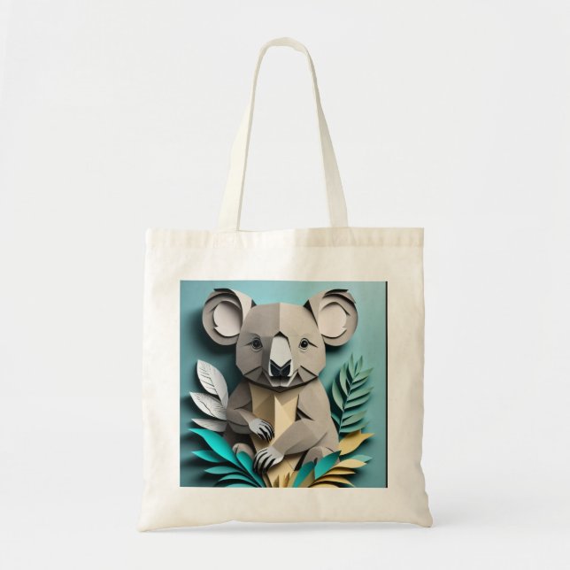 Bolsa Tote T-shirt de Design de arte em papel Koala 3D (Frente)