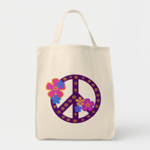 Bolsa Tote T-shirt e presentes do símbolo de paz das flores
