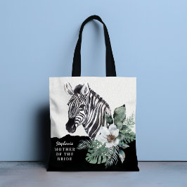 Bolsa Tote T-shirt Floral Zebra Mãe da Noiva Nome em Aquarela
