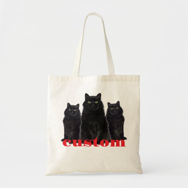 Bolsa Tote T-Shirt Gráfico de Gatos Pretos Personalizados (Frente)