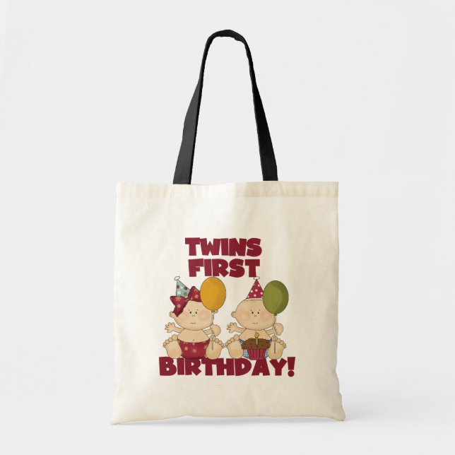 Bolsa Tote T-shirts e presentes gêmeos primeiros aniversarios (Frente)