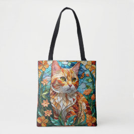 Bolsa Tote Tabby  art stained glass cat colorful modern style
