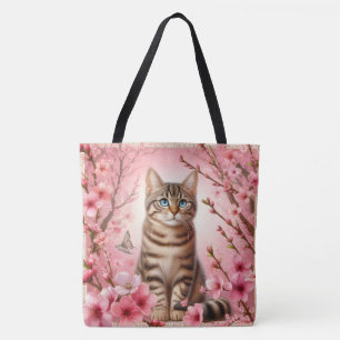 Bolsa Tote Tabby Cat Japonês Cherry Blossom Flower Kitten