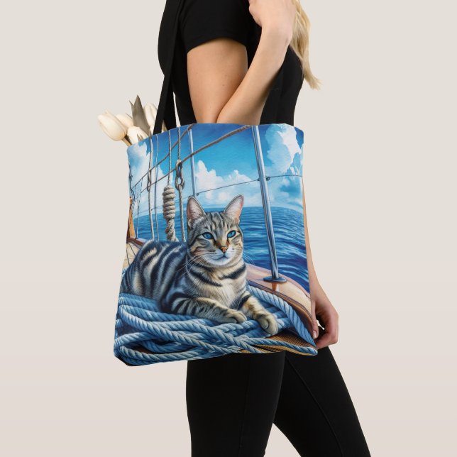 Bolsa Tote Tabby Cat On Boat Ropes (Close Up)