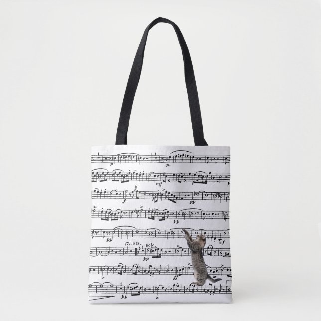 Bolsa Tote Tabby Cat On Sheet Music (Frente)