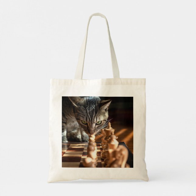 Bolsa Tote Tabby Cat Playing Chess (Verso)