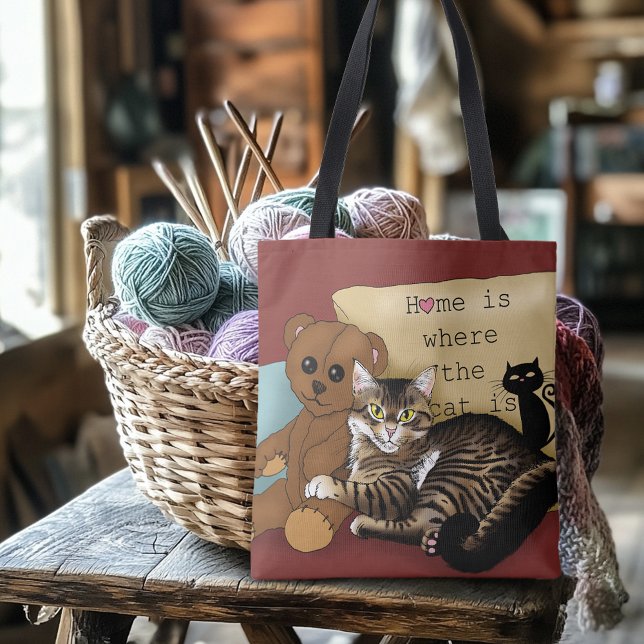 Bolsa Tote Tabby Home Burgundy Cat (Criador carregado)