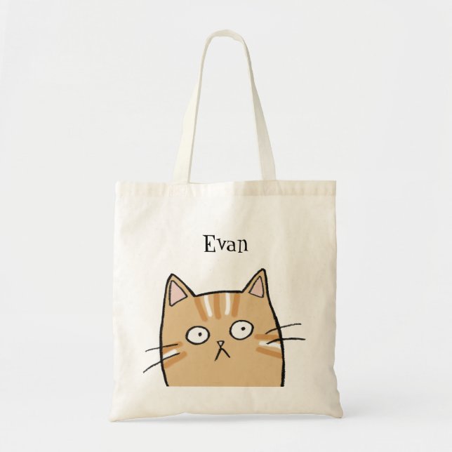 Bolsa Tote Tabby Laranja Funny Cat Personalizado Name Livros  (Frente)