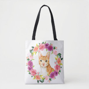 Bolsa Tote Tabby Laranja Gato com Banheira Floral