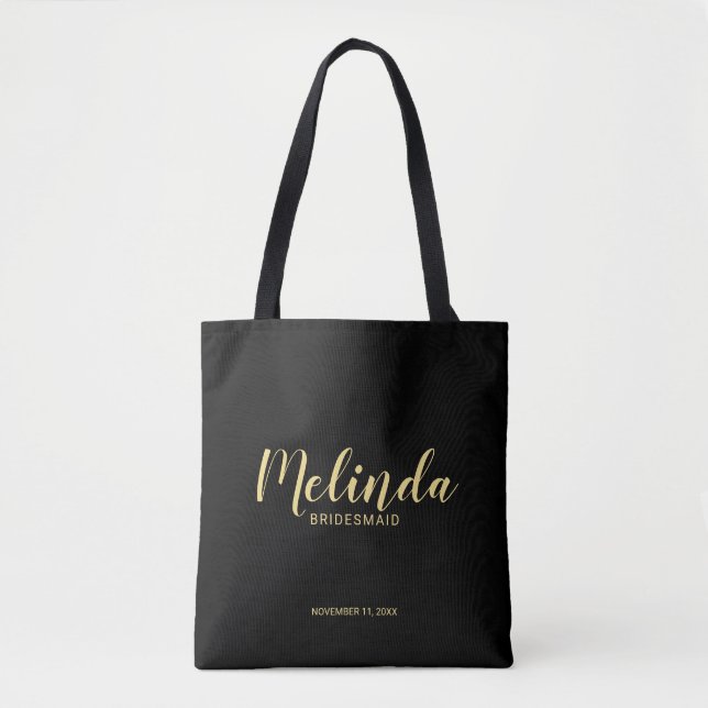 Bolsa Tote Tabelas de Bridesmaids Personalizadas Pretas e Dou (Frente)