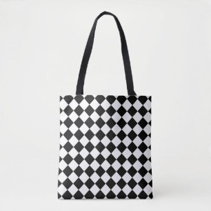 Bolsa Tote Tabuleiro de damas preto e branco