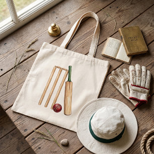Bolsa Tote Taco de críquete e bola de aquarela clássica