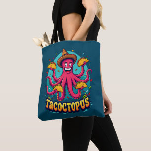 Bolsa Tote Taco Octopus Engraçado Cartoon Pun de Comida