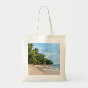 Bolsa Tote Tahiti Sand Beach Blue Sky Palm Trees
