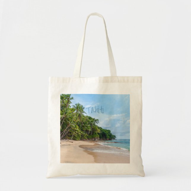 Bolsa Tote Tahiti Sand Beach Blue Sky Palm Trees (Frente)