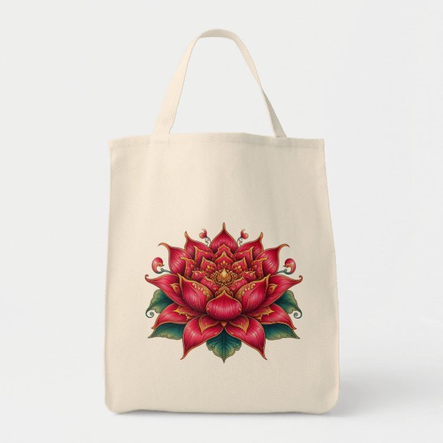 Bolsa Tote Tailandês Red Flower, Tailandês Art, Thai Design,  (Frente)
