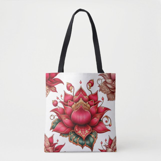 Bolsa Tote Tailandês Red Lotus, Tailandês Art, Thai Design, T (Frente)