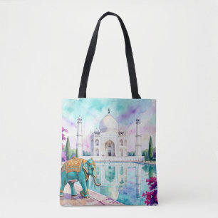 Bolsa Tote Taj Mahal & Elefante Aquarela