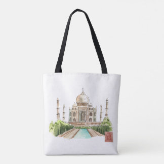 Bolsa Tote Taj Mahal Watercolor Art Impressão Icônico Decor I