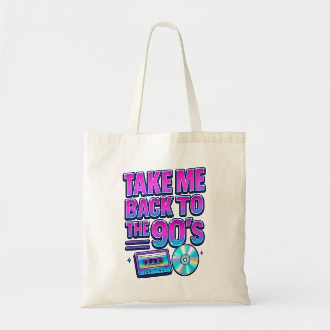 Bolsa Tote Take Me Back to the 90’s – Retro Neon Pop Design (Frente)