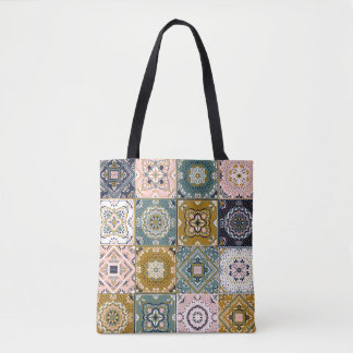 Bolsa Tote Talavera Indian: Patchwork, Ethnic Mosaic.