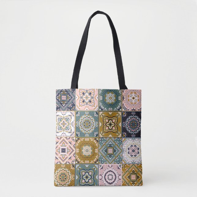 Bolsa Tote Talavera Indian: Patchwork, Ethnic Mosaic. (Frente)
