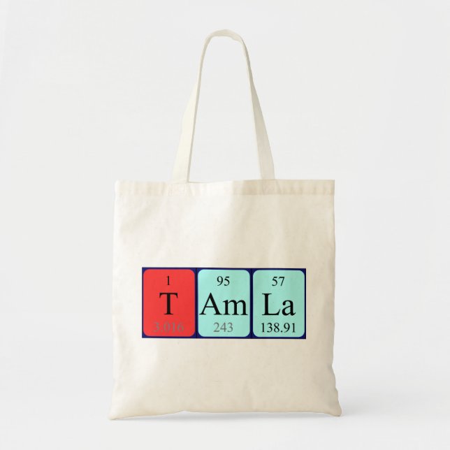 Bolsa Tote Tamla com nome de mesa periódica (Frente)
