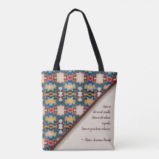 Bolsa Tote Tan, Blue, White & Red Tribal Inspired Wisdom
