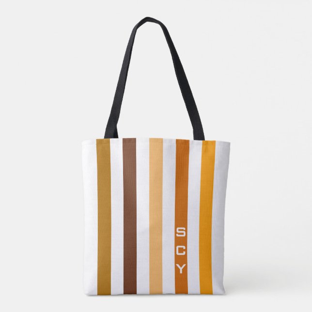 Bolsa Tote Tan Brown Orange Vertical Stripes Monograma (Verso)