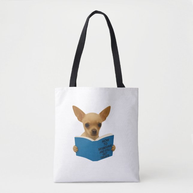 Bolsa Tote Tan Chihuahua how to Misbehave  (Frente)