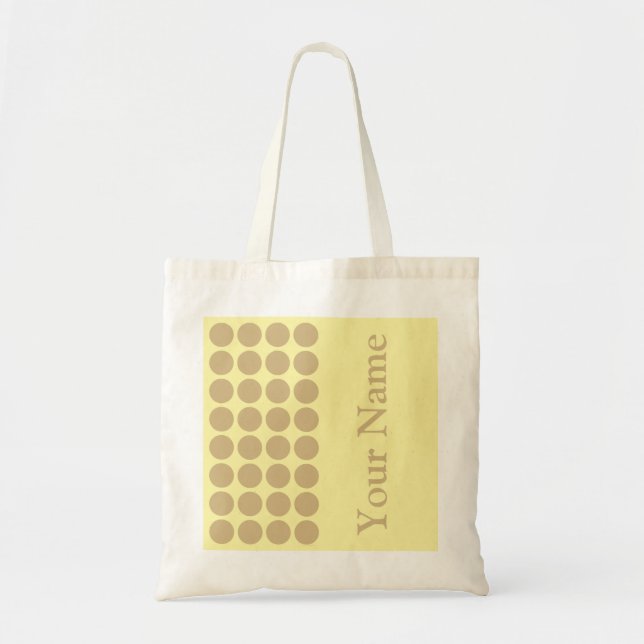 Bolsa Tote Tan Cream Neutral Dots com nome de texto (Frente)