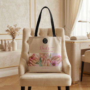 Bolsa Tote Tan Fúcsia Rosa Quente Logotipo de Letra Cursiva F