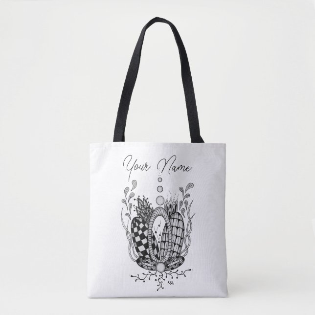 Bolsa Tote Tangle Art: Florales Design, Ovale -  (Frente)