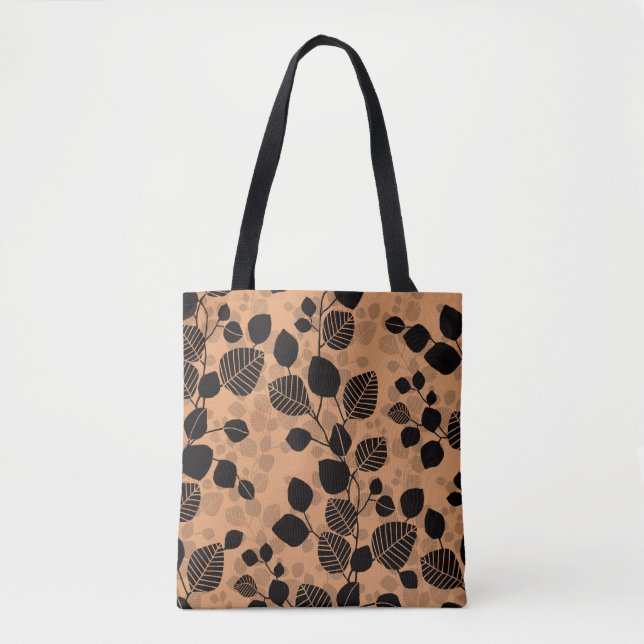 Bolsa Tote Tangled Foliage Canopy - black leaves on peach (Frente)