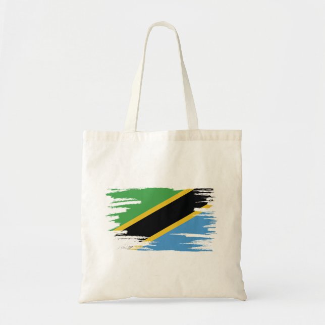 Bolsa Tote Tanzânia Flag Brush Art (Frente)