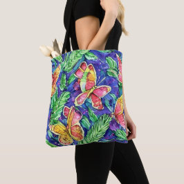 Bolsa Tote Tão fofinho pintado com aquarela Borboletas Azul