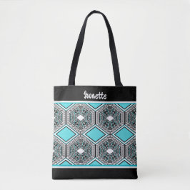 Bolsa Tote Tapeçaria Tribal Turquesa, Branco e Preto