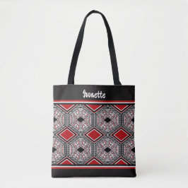 Bolsa Tote Tapeçaria Tribal Vermelha, Branca e Preta