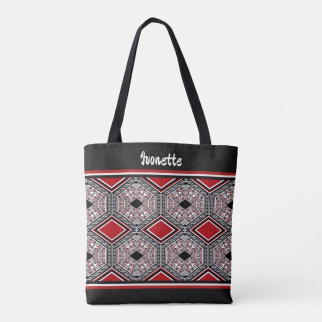 Bolsa Tote Tapeçaria Tribal Vermelha, Branca e Preta (Verso)