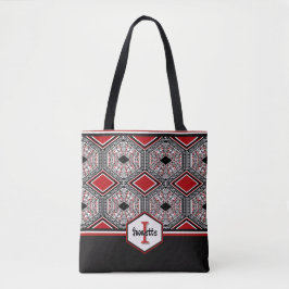 Bolsa Tote Tapeçaria Tribal Vermelha, Branca e Preta